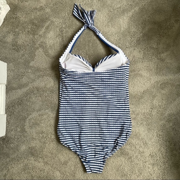 Seafolly Blue White Stipe Check Lucia Halter Maillot One Piece Swimsuit EUC Sz 6 - Picture 5 of 9